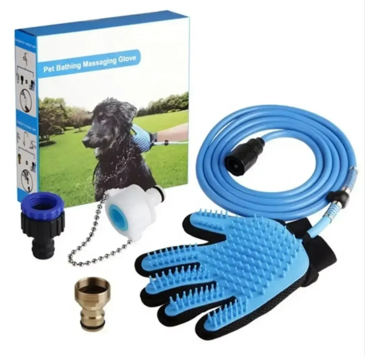 Decile Adios al caos y baña a tu mascota en minutos sin estres con el guante 2en1 con manguera de 2mts de regalo